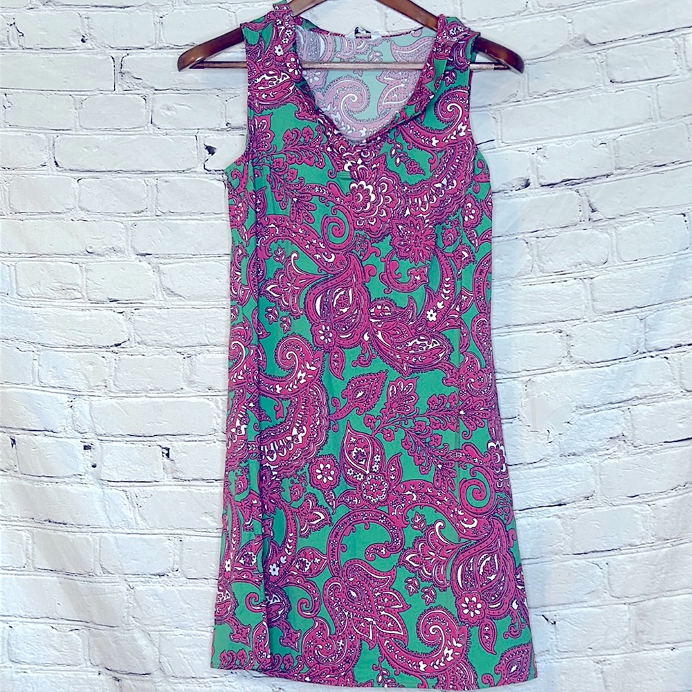 Crown & Ivy Green & Pink Paisley Floral Sleeveless Dress Size X-Small